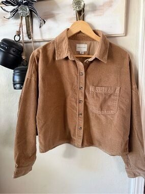American Eagle Outfitters Corduroy Button-Down Shirt Jacket in Camel Brown